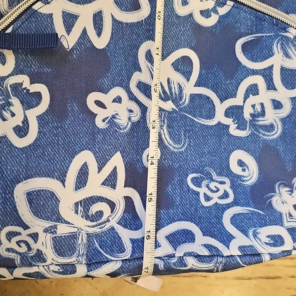 Blue Floral Backpack Denim Look NWOT